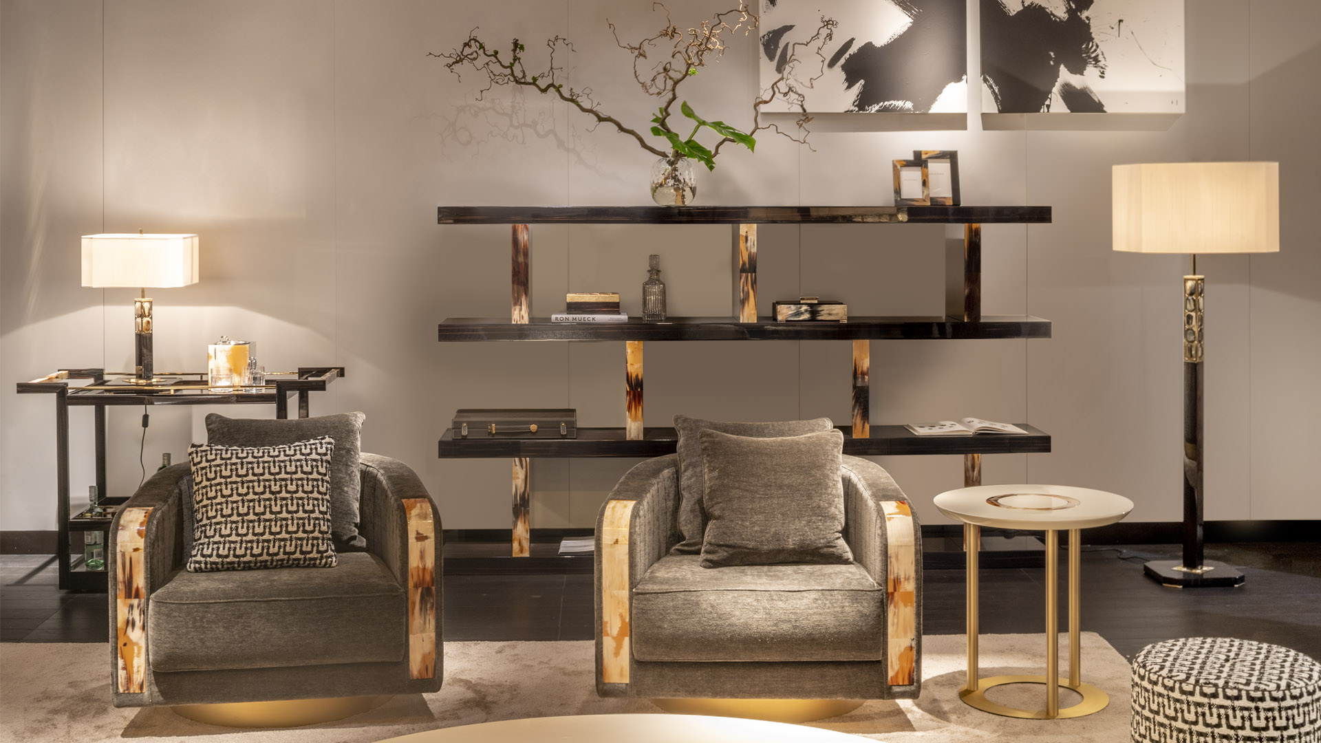 Cabinets and bookcases - Giano bookcase in horn and glossy ebony - ambiance picture - Arcahorn