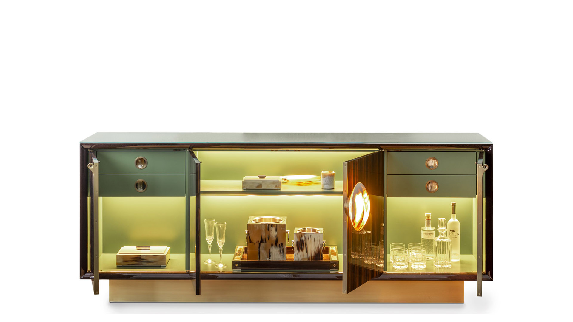 Cabinets and bookcases - Helios cabinet in horn and Makassar ebony - cover - Arcahorn