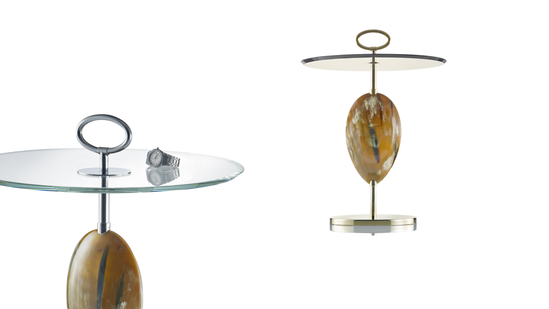 Tables and console tables &ndash; Macari side tables in horn with glass top 1870, 1871 - Arcahorn