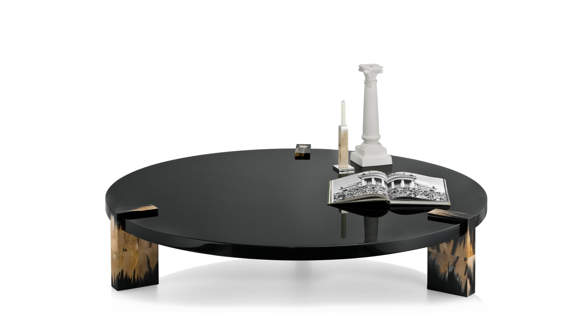 Tables and console tables - Paestum coffee table in glossy black lacquered wood and horn - cover - Arcahorn